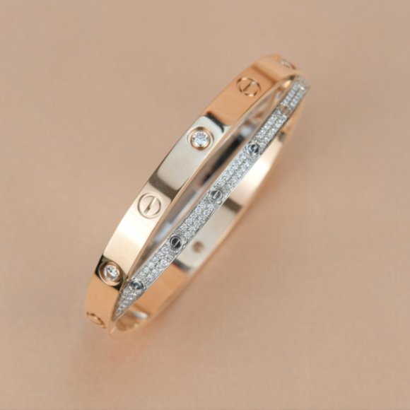 **SOLD** Cartier Love Bracelet White Gold Pave Diamond & rose gold 6 diamonds - Picture 8 of 10